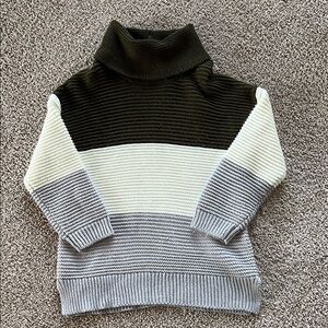 Striped Turtleneck Sweater - Dark Army Green, Cream, and Gray